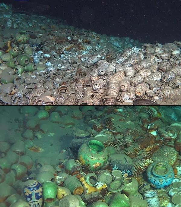 1. Güney Çin denizinde metrelerce derinlikte bulunan 2 gemi enkazında bulunan 1500'lü yıllardan kalma 100,000'den fazla seramik eşya.