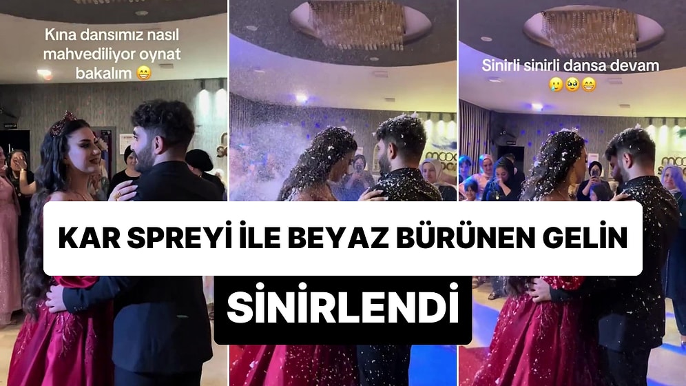 Kına Danslarını Yaptıkları Sırada Üzerlerine Sıkılan Kar Spreyi ile Sinirlenen Gelinden Efsane Hareket