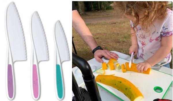 5. Minik parmakları kesecek kadar keskin olmayan ancak küçük çocuğunuzun sebzeleri doğramanıza yardımcı olacak kadar iyi, güvenli bir bıçak seti.