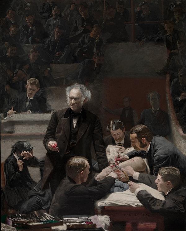 9. Thomas Eakins en beğenilen eseri The Gross Clinic'i 1875'te yaptı.Yağlı boya tablo, Philadelphia'lı doktor Samuel Gross ve beş tıp asistanından oluşan bir grubun, hastanın sol uyluğundan ameliyat yaparken tasvir ediliyor.