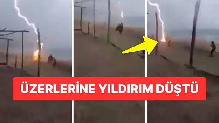 Meksika'da Sahildeki İki Kişinin Üzerine Yıldırım Düştüğü Anlar Görenleri Dehşete Düşürdü