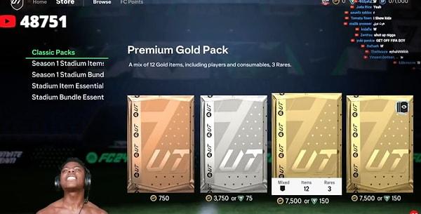 Kendisi FC24 oyununda Premium Gold Pack satın aldı.