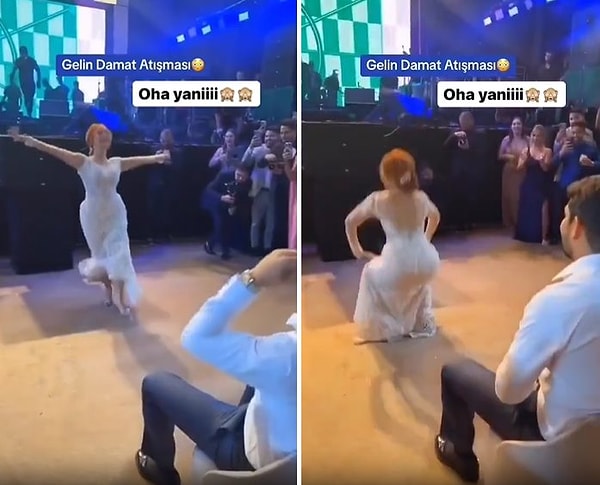 Sandalyede oturan damada karşı dans eden gelin ise twerk yaparken görülüyor.