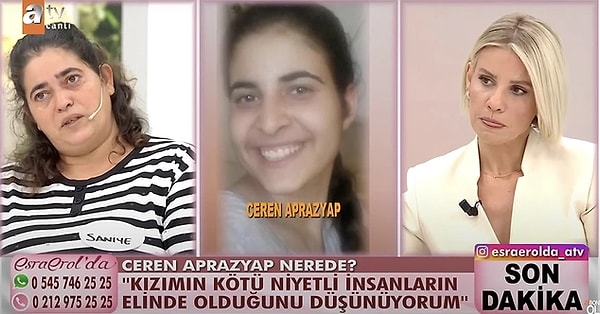 23 yaşındaki Ceren isimli genç kızın annesi, kızının 4 yıldır kayıp olduğunu belirterek Esra Erol'a başvurdu. Anne ve babasının Ceren hakkında anlattıkları karşısında Esra Erol adeta şok geçirdi.