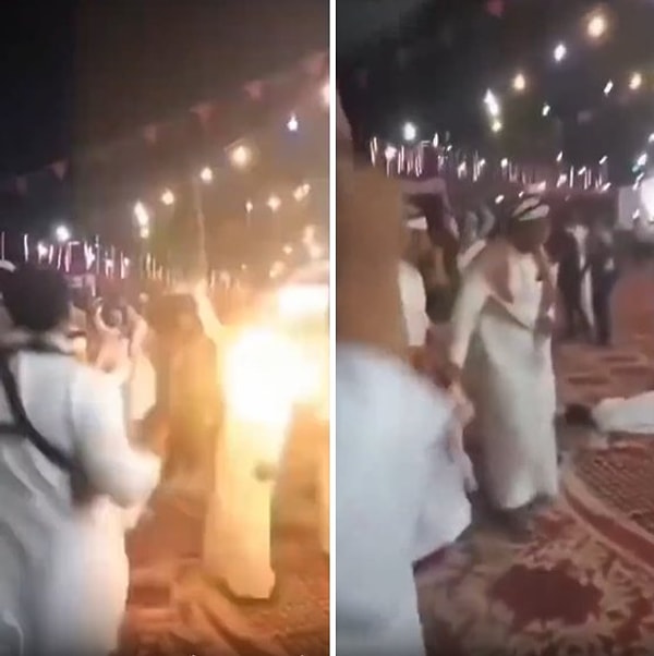 O anlarda başından vurulan kişinin yere yığıldığı görülürken, o kişiyi vuran ve havaya ateş eden kişi ise dans etmeye devam ediyor.