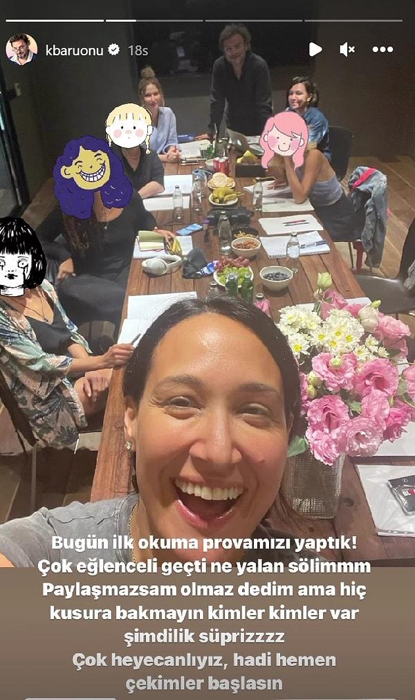 Yönetmen Kıvanç Baruönü'nün paylaştığı okuma provası selfiesinde kadrodaki oyuncuların yüzüne emoji koyulurken, Lohusa kadrosunu Birsen Altuntaş açıkladı.