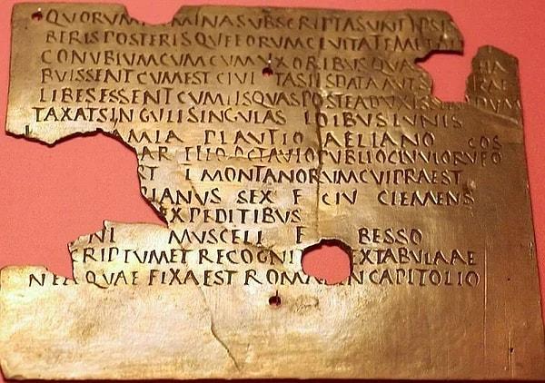 7. Roma döneminden kalma eski askerlere verilen görevden af ve vatandaşlık belgesi.