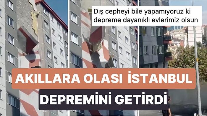 İstanbul'da Bir Binanın Dış Cephe Kaplamaları Bir Anda Döküldü