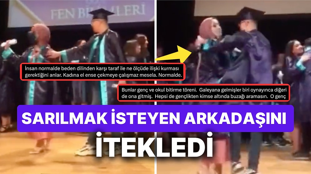Kız Öğrencinin Kendisini Tebrik Etmek İçin Sarılmak İsteyen Genci İteklemesi Tartışma Yarattı