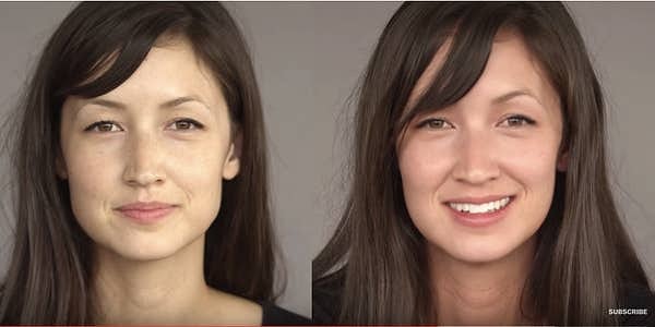 An Asian woman before consuming alcohol and after experiencing the 'Asian flush' effect: