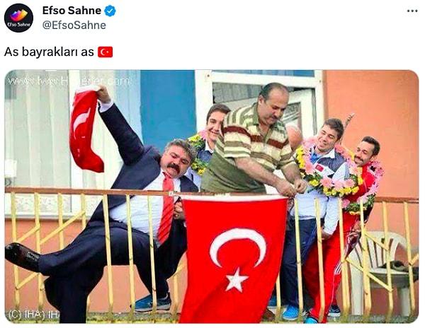 Türk kullanıcılar ilk olarak paylaşımın altını Türk bayraklarıyla doldurdu.