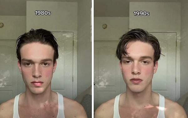 Bir model, yıllara göre değişen erkek saç modasını kendi saçlarında gösterdi.