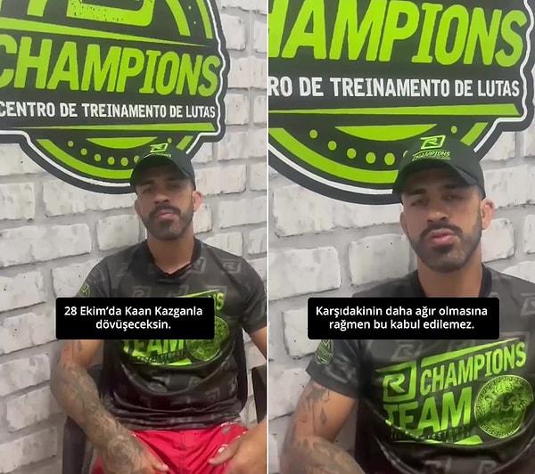 Kaan Kazgan ile yapacağı dövüş öncesi bir video yayınlayan Brezilyalı MMA dövüşçüsü Joseph Vieira, Kazgan'ın Savaş Cebeci ile yaptığı sokak kavgası hakkında da konuştu.