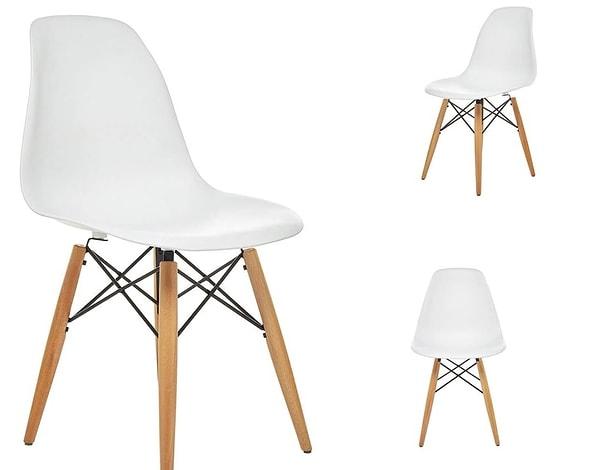 Seduna Beyaz Design Sandalye | Natural Ahşap Ayaklı | 2 Adet