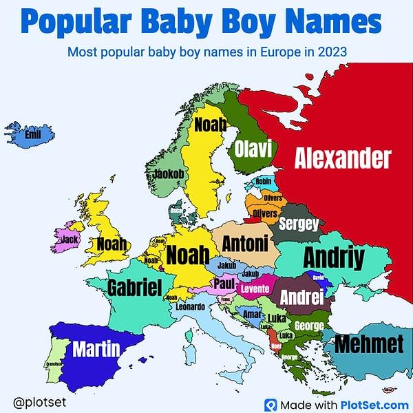 12. 2023'te Avrupa'da en popüler erkek bebek isimleri.