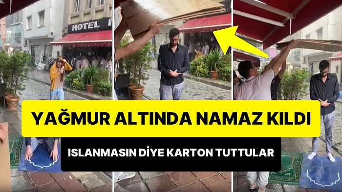 Yağmur Altında Namaz Kılan Adamın Üzerine Karton Tutarak Islanmasını Engellemeye Çalıştılar