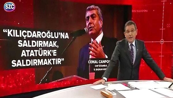 "Kılıçdaroğlu'na saldırmak, Mustafa Kemal'e saldırmaktır" diye bir söylemde bulunan Canpolat'a gazeteci Fatih Portakal da haber bülteninde tepki gösterince, olay canlı yayında yüze telefon kapatmaya kadar gitti.