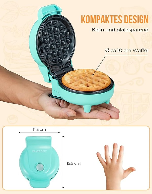 13. Avuç içi kadar mutluluk yeter diyenler için mini waffle makinesi.