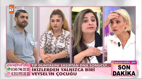 Herkesin şok olduğu durumu Esra Erol bir de bir uzmandan dinlemek istedi. Uzman “Milyonda bir de olsa böyle şeylerle karşılaşabiliyoruz. 72 saat içinde döllenme gerçekleşirken ikinci bir birliktelik yaşanması gerekiyor.” diyerek durumu anlattı.