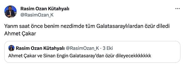 13 yıllık birlikteliği bitmemiş gibi davranan Kütahyalı, Ahmet Çakar'ın Galatasaraylılardan özür dilediğini söyledi.