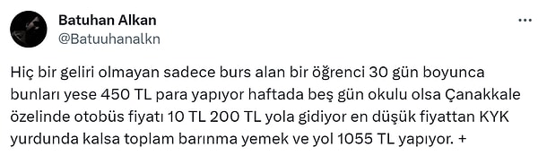 10. Bir kullanıcı ise bu öğünün öğrenci için göründüğü kadar ucuza mâl olmadığını basit bir şekilde anlattı👇