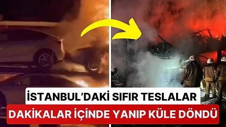 İstanbul'da Tesla Araç Yüklü Tır Alevler İçinde Kaldı: Milyonluk Otomobiller Kullanılamaz Hale Geldi!