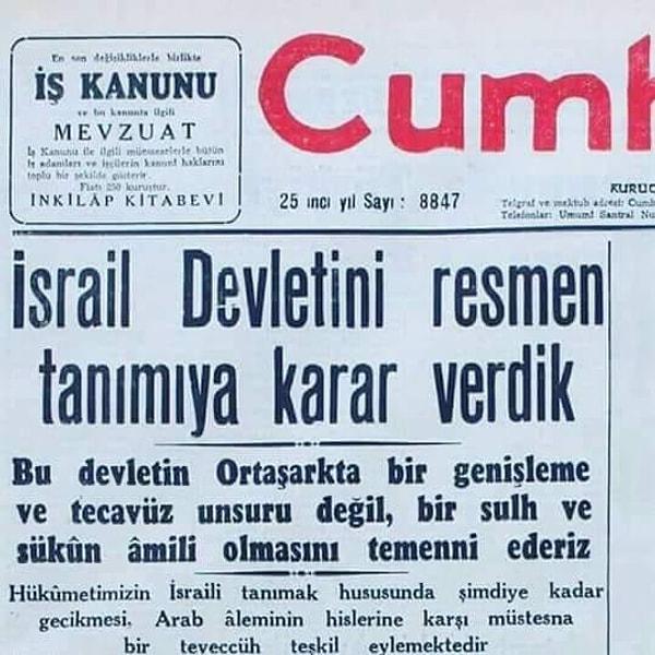 Eski TBMM Başkanı konuşması sırasında Türkiye'nin İsrail Devleti'ni tanımakla çok aceleci davrandığını da ileri sürdü: