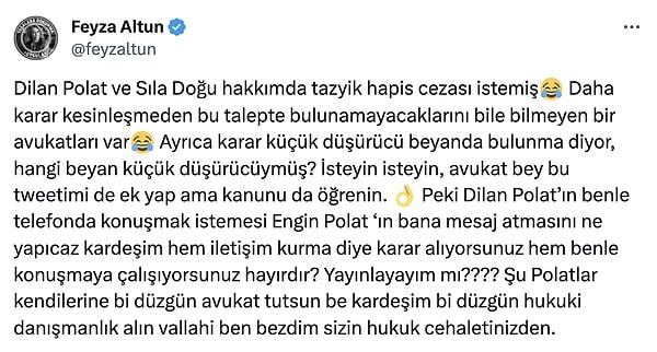 Feyza Altun, bugün yaptığı açıklamayla Dilan Polat ve Sıla Doğu'nun hakkında tazyik hapis cezası istediğini söyledi.