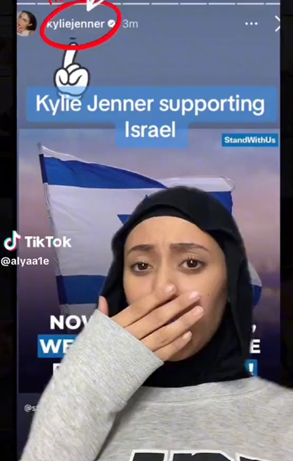 Bir TikTok kullanıcısının Kylie'nin İsrail'e olan desteğini öğrendiği anda yaptıklarını hesabından paylaşması kısa sürede ilgi topladı.