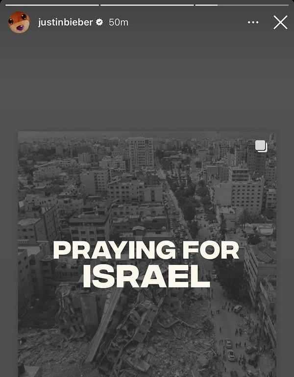 Ancak Bieber’in, İsrail’e dua isterken bombalanan Gazze’nin fotoğrafını paylaşması sosyal medyada da gündem oldu. 👇