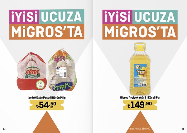 Migros Ayçiçek Yağı 5 Litre Köşeli Pet 149,90 TL