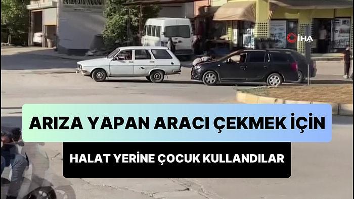 Adana'da Arıza Yapan Aracı Çekmek İçin Halat Yerine Çocuk Kullandılar