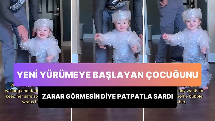Yürümeye Yeni Başlayan Çocuğunu Düştüğünde Zarar Görmesin Diye Patpat ile Saran Baba