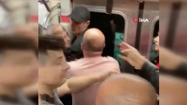 Dün saat 18.50 civarında İstanbul Yenikapı-Hacıosman seferini yapan metroda bir kişi tanıdığı bir kadına yumruk attı. Kişinin yumruk atmasıyla birlikte etraftaki vatandaşlar adamı metronun kapısına doğru götürerek kadından uzaklaştırdı.