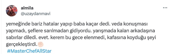 Hem Kerem'in elenmesine hem de bu paylaşımına gelen yorumlardan bazıları şu şekilde: