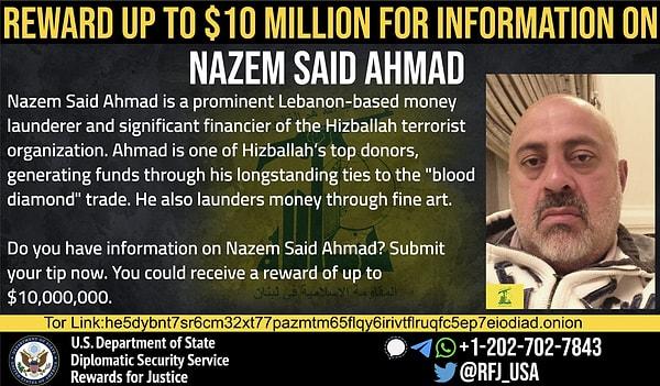 Nisan 2023’te Nazem Said Ahmad, isimli bir sanat galerisi sahibi ABD’den yaptırıma uğramanın dışında başına 10 milyon dolar ödül kondu.