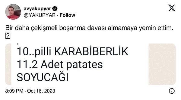 Twitter'da @YAKUPYAR adlı bir avukat da çekişmeli boşanma davasında eşyaların paylaşılmasıyla ilgili bir sitemini paylaştı.