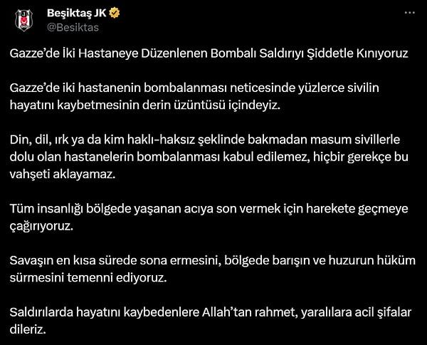 Beşiktaş: "Şiddetle kınıyoruz."