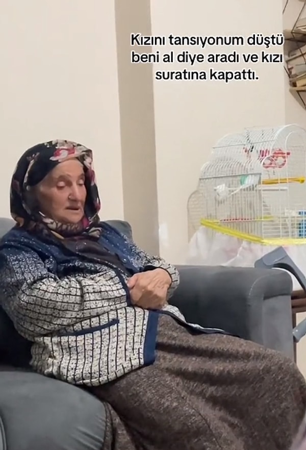 TikTok'ta paylaşılan bu videoda yaşlı teyzenin tansiyonu düştüğü için kızını arayıp "Beni al." dediği yazıyordu.
