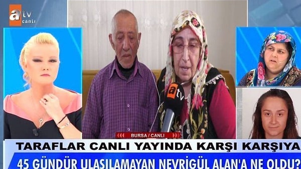 Bursa Gemlik'te yaşayan 22 yaşındaki Nevrigül Alan'dan 45 gündür haber alınamıyordu. Ailesi boşanma aşamasındaki kızlarının bulunması için Müge Anlı ile Tatlı Sert programına başvurmuştu.