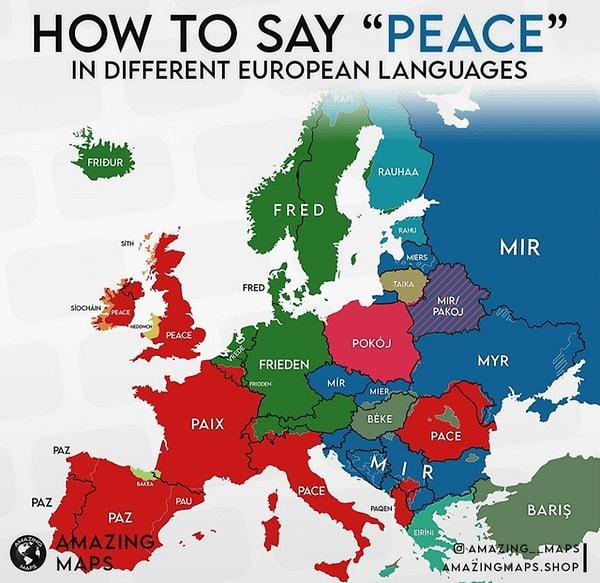 1. "Barış" kelimesi Avrupa ülkelerinde nasıl söyleniyor.