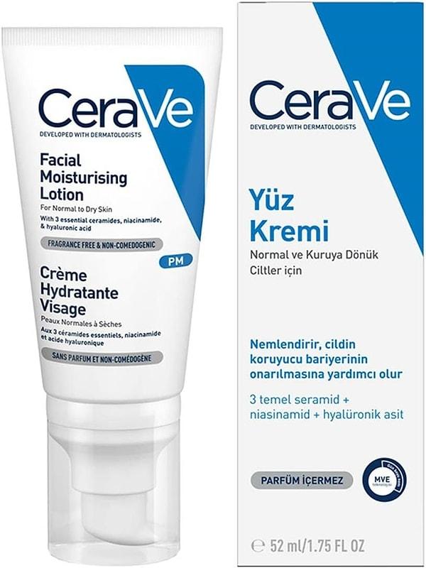 İlk önerimiz normal ve kuruya dönük ciltler için cildin nemlendirilmesine yardımcı olan, parfümsüz içeriğiyle hassas ciltler için de uygun olan CeraVe nemlendirici.