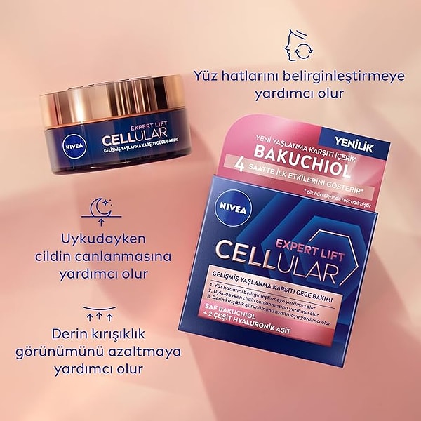 Gece kremi olarak önerimiz de,  yüz hatlarınızı belirginleştirmeye ve siz uykudayken cildinizin canlanmasına yardımcı olan Nivea Cellular Expert Lift yaşlanma karşıtı gece kremi.