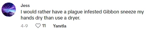 "Kurutucu kullanmaktansa, vebalı bir jibonun hapşırıp ellerimi kurutmasını tercih ederim."