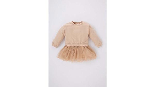 6. DeFacto Kız Bebek Uzun Kollu Tütü Sweat Elbise