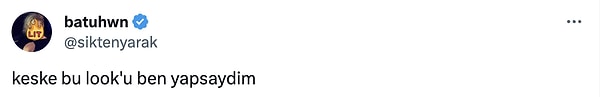 Geçtiğimiz gün bir Twitter kullanıcısı "keşke bu look'u ben yapsaydım" diyerek bir tweet attı. Hemen ardından da diğer kullanıcılar dizi-film karakterleri ve ünlülerin kombinleriyle eğlenceli cevaplar verdiler 😅