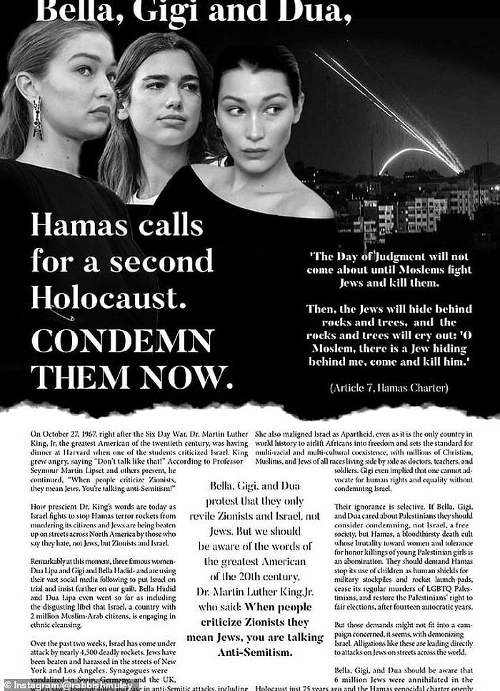 New York Times' Controversial Ad Targeting Gigi Hadid, Bella Hadid, and Dua Lipa Resurfaces