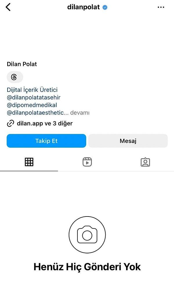 Geçtiğimiz aylarda da Instagram hesabı kapanan Dilan Polat “ben kapatmadım benden haraç kesmek isteyenler kapattırdı” demişti.