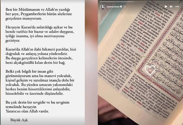 Subaşı yaptığı paylaşıma " Ben bir Müslümanım ve Allah'ın yazdığı her şeye, peygamberlerin bütün sözlerine gerçekten inanıyorum." yazdı.