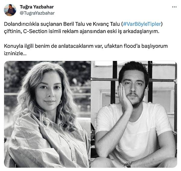 Çiftin eski reklam ajansından iş arkadaşları olduğunu söyleyen Tuğra Yazbahar, Twitter hesabından yazdıklarıyla dikkat çekti.